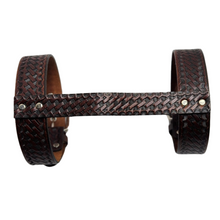 Load image into Gallery viewer, Leather Bedroll Straps - Brown Basket Weave Design
