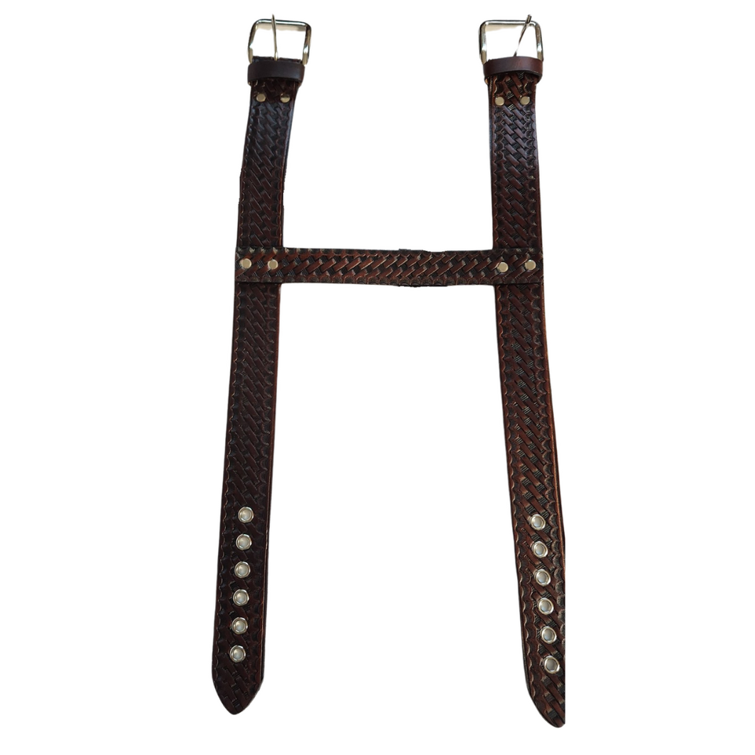 Leather Bedroll Straps - Brown Basket Weave Design