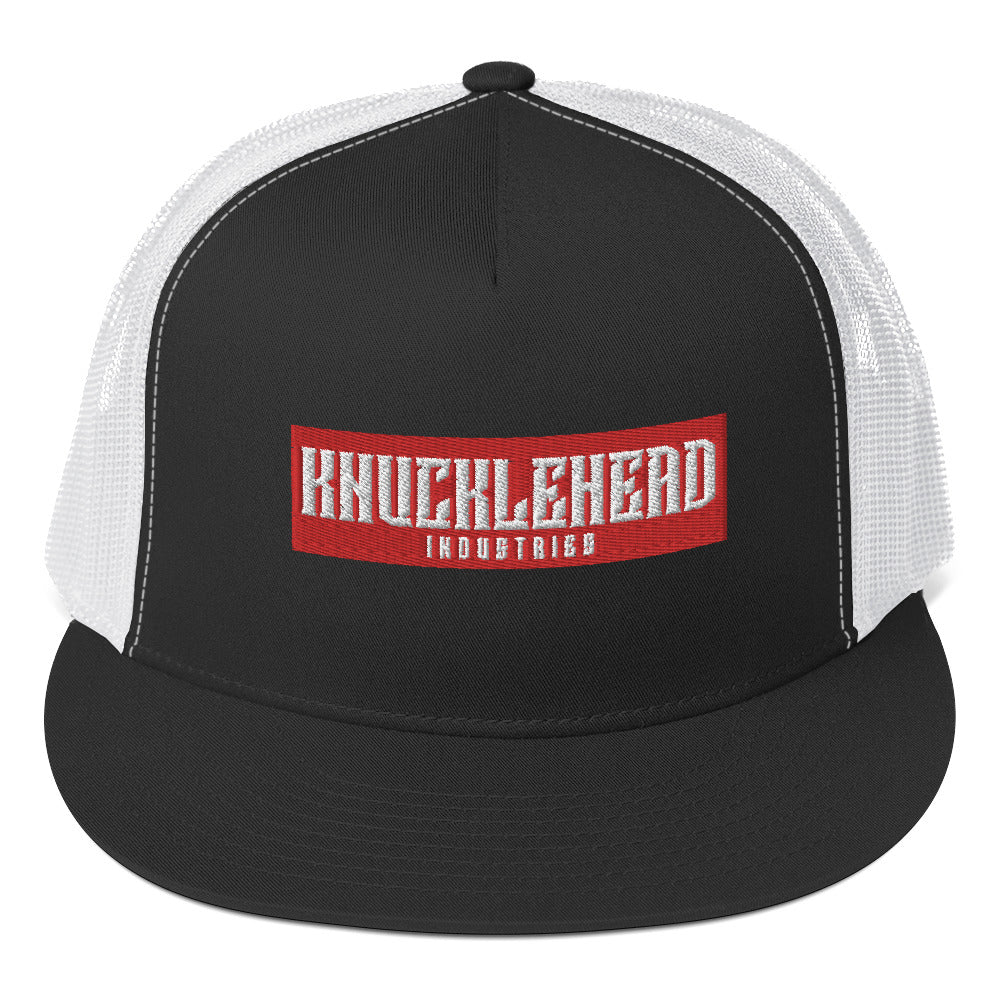 Knucklehead Logo Embroidered Trucker Hats - High Profile Black-White