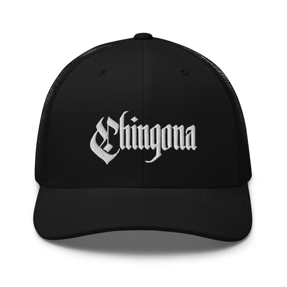 Chingona Retro Trucker Hat - Low Profile Black